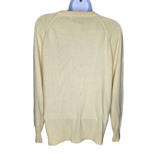 Vintage 80s Cardigan Sweater Womens Size M Yellow Pastel Pinup Preppie Academia - Picture 2 of 5